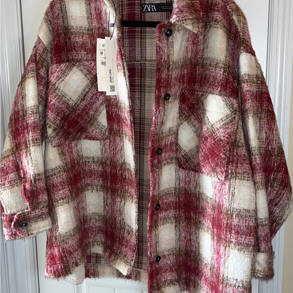 Zara Women's Red Plaid shacket medium